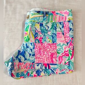 Lilly Pulitzer Blue and Pink Bermuda Shorts Vibrant Tropical Style